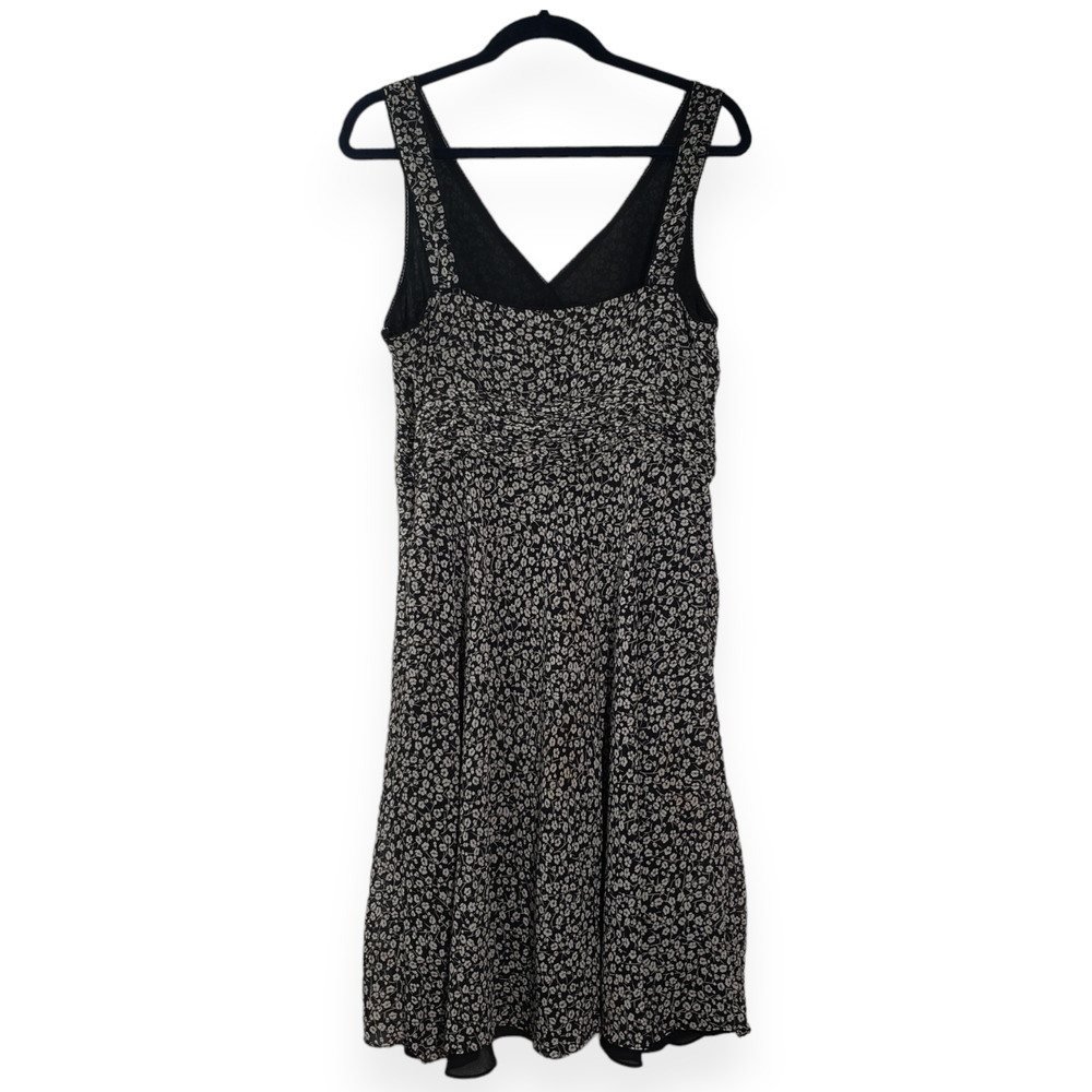 Ann Taylor Silk Dress Vintage 90s Y2k Womens 12 Floral Ditsy Sleeveless Black - Picture 2 of 16